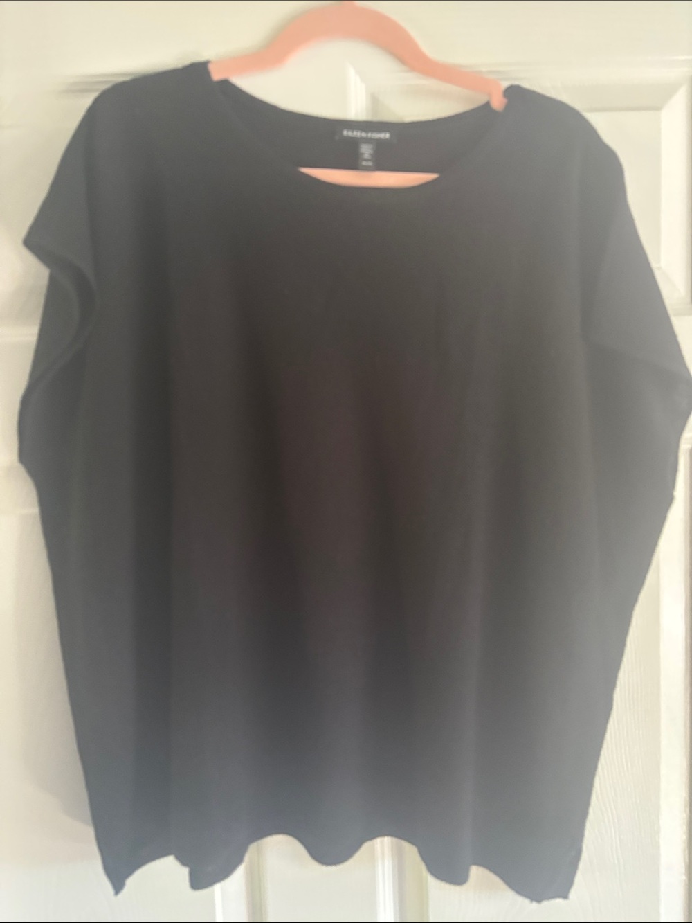 Eileen Fisher Black Boxy Short Sleeve Linen Blend Knit Top -XL